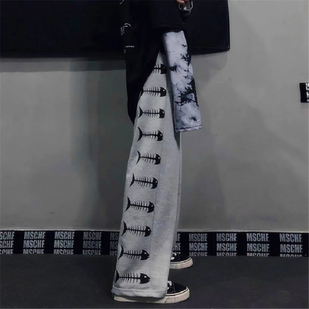 

Women Casual Sports Trousers Black Printed High Waist Track Pants n Joggers Streetwear Spring Fashion Loose Sweatpants
