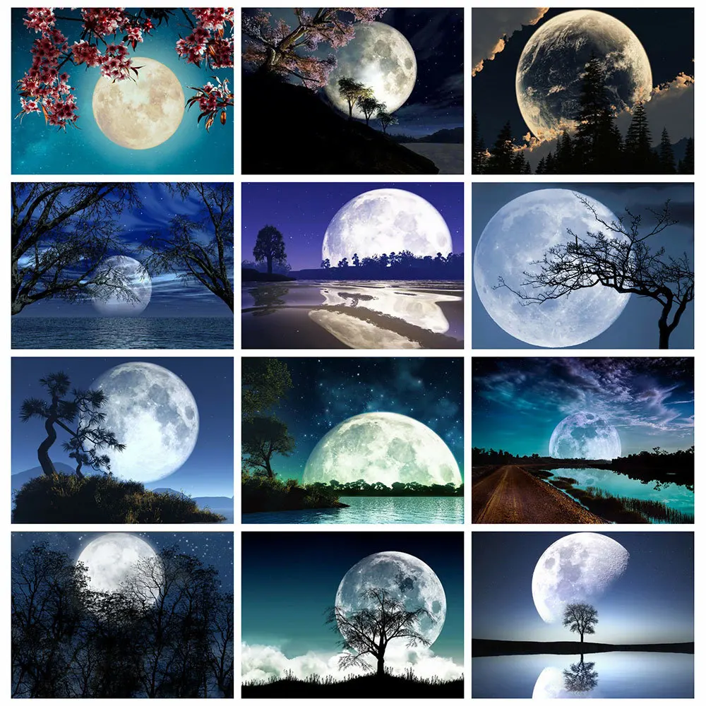 

5D DIY Diamond Painting Moon Landscape Diamond Embroidery Full Cross Stitch Kits Moon Pictures of Rhinestones Mosaic Home Decor