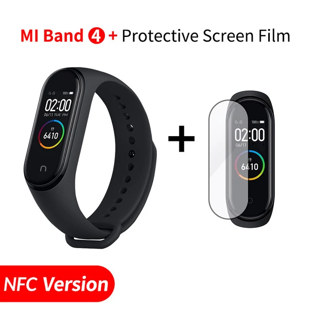 NFC Add Screen Film Xiaomi Mi браслет, 4 браслета, монитор сердечного ритма, фитнес-трекер, полноцветный AMOLED сенсорный дисплей, Bluetooth 5,0, водонепроницаемый - Цвет: NFC Add Screen Film