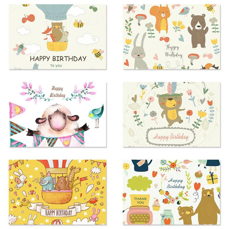 6 шт. милые поздравительные открытки с мультяшными животными медведем на день рождения открытки на день рождения пригласительные открытки цветы Детские подарки украшение