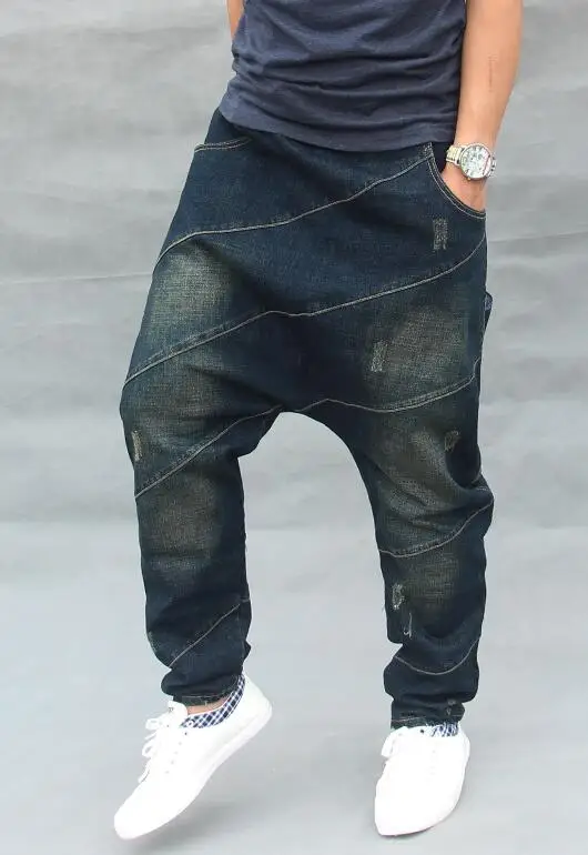 Cross-Pants Men's Loose Tapered Feet Harem Pants Loose Jeans Denim Harem Jeans Ripped Jeans Size 28-40