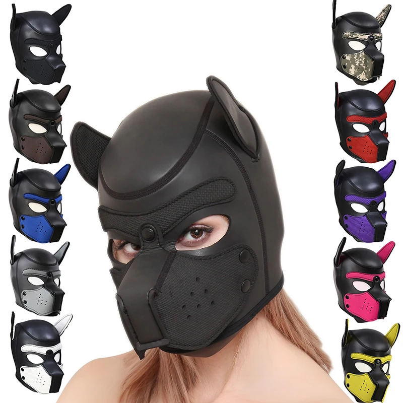 

Brand New Fashion Padded Latex Rubber Role Play Dog Mask Puppy Cosplay Full Head with Ears 10 color Stage performance props Hot