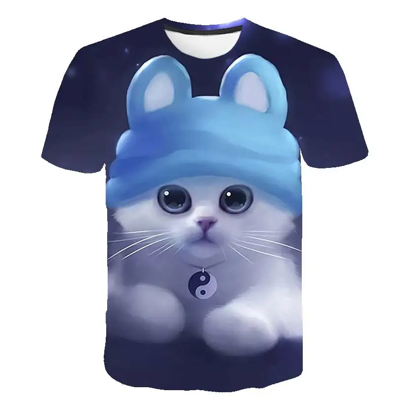 

New For 2021 Cool Fashion Polyester Cartoon Cats Boys And Girls Summer Short Sleeve Kids t Shirts