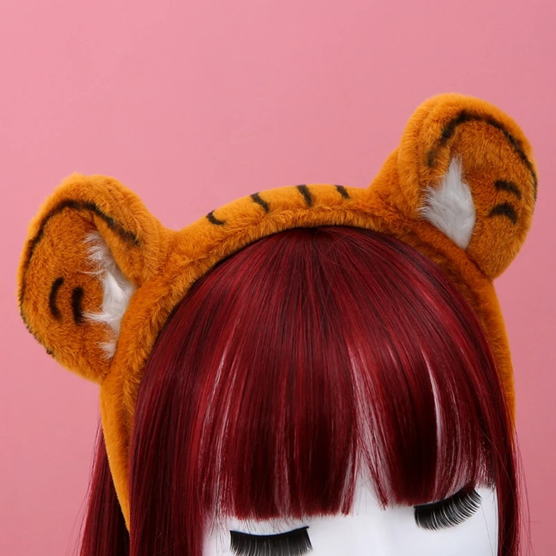 Pelzigen Stirnband mit Tier Muster Tiger Ohren Cartoon Hairband Party Leistung Thema Kostüm Haar Zubehör F3MD – Detail 1