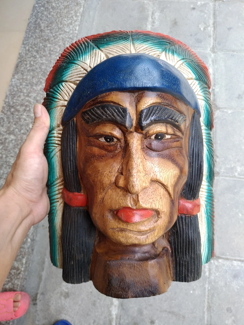 Резьба по дереву Декор Индийская маска вождя Статуэтка стена кулон декоративные