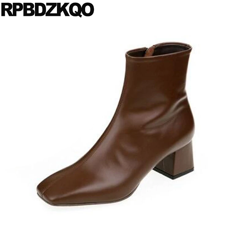 Ботинки женские замшевые натуральная кожа квадратный носок ботинки на молнии