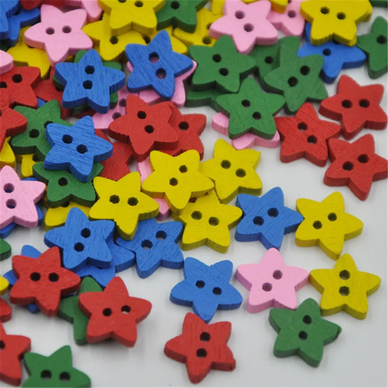 

New 50pcs Cartoon New Dots Star Wood buttons Applique DIY Craft sewing WB303