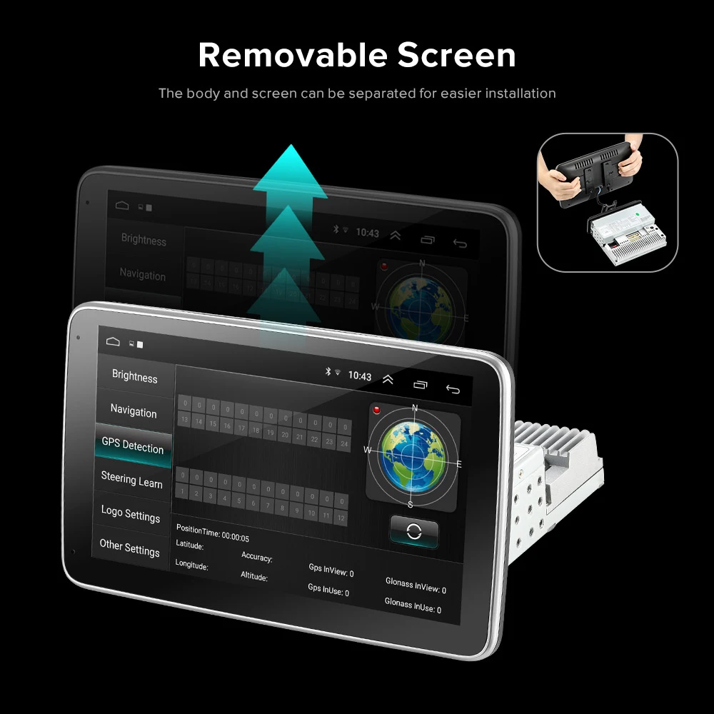 

1 DIN четырехъядерный WiFi GPS Bluetooth FM Радио Мультимедийный видеоприемник с 10-дюймовым сенсорным экраном с поворотом на 360 градусов