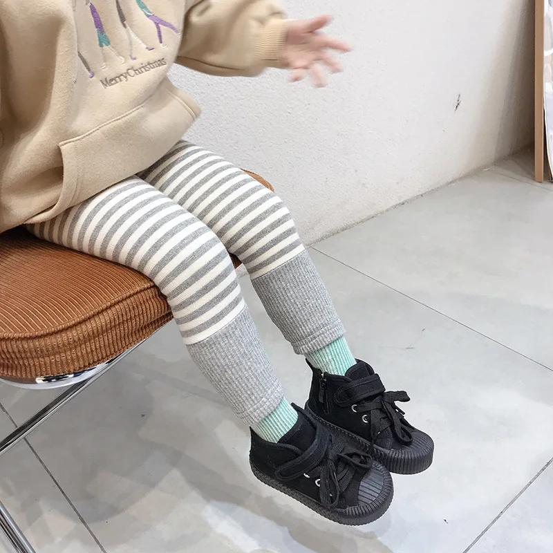 2019 леггинсы в полоску из мягкого флиса для маленьких девочек Детские
