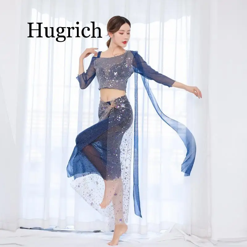 Женский костюм для танца живота откровенный Топ с блестками и шарф на бедрах