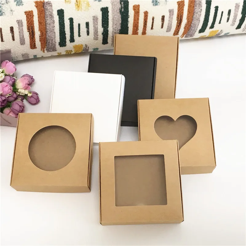 

24Pcs Kraft Paper Cardboard Handmade Gift Box,White/Brown/Black Pvc Window Displays Gift Boxes,Product Jewelry Packaging Boxes