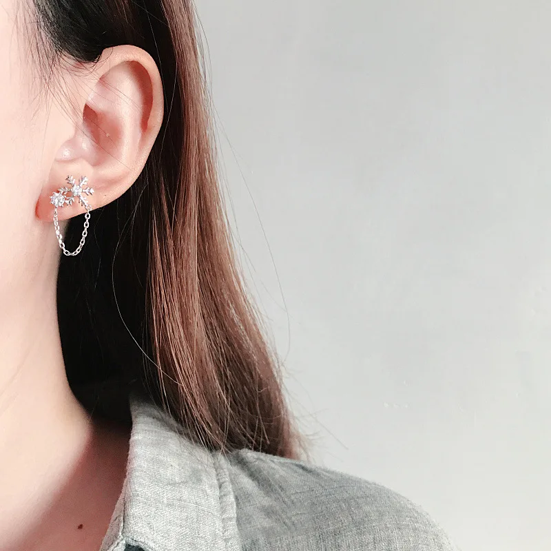 Женские серьги цепочки серебряного цвета с цирконом|Серьги-подвески| |