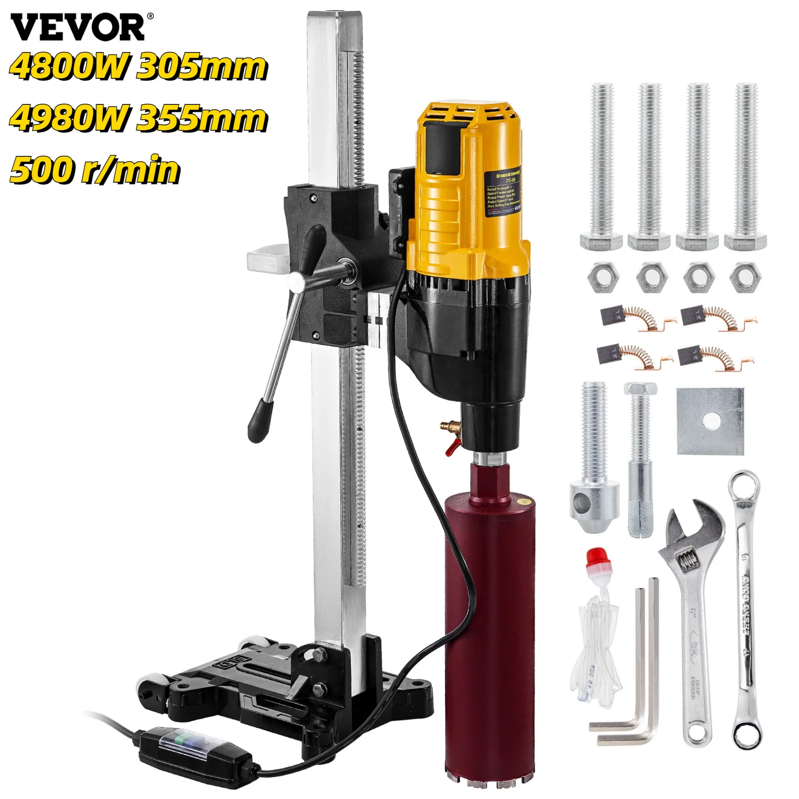 VEVOR Diamond Core Drill Rig 305mm 355mm Stand Heavy Duty Concrete Drilling Machine Kit 4800W 4980W Installing Pipes Railings