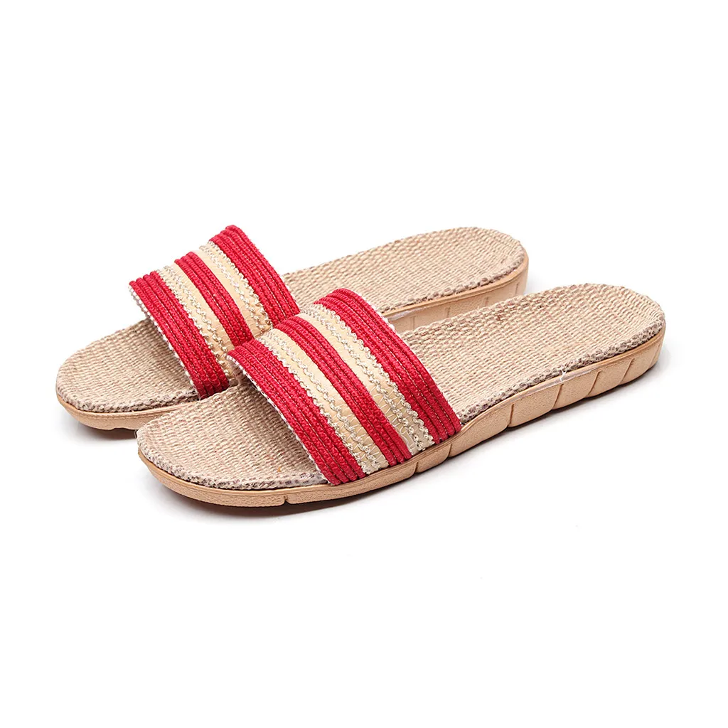 Женские домашние тапочки модная Нескользящая льняная домашняя обувь с открытым