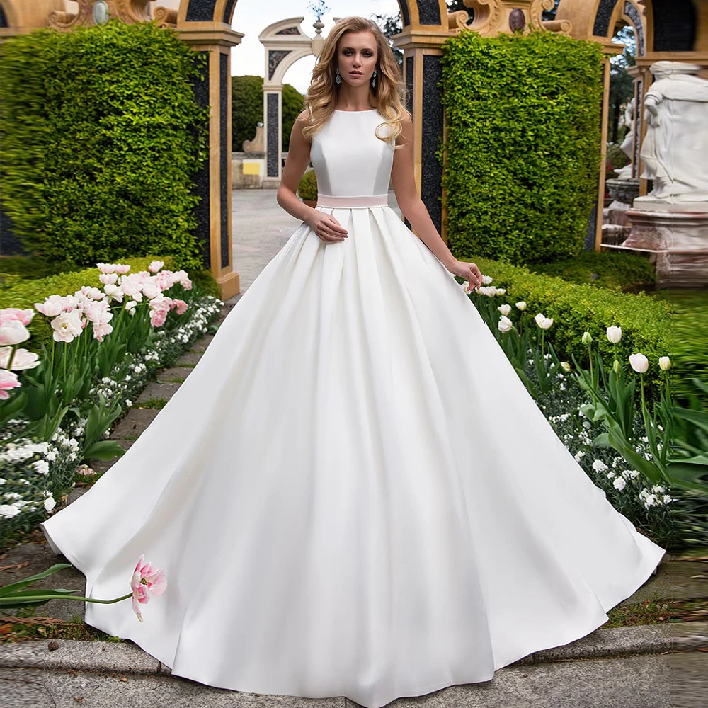 Новое поступление лучшие французские атласные свадебные платья с бантом Vestido De