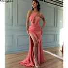 Платья из спандекса, сатина, розового цвета, с разрезом сбоку