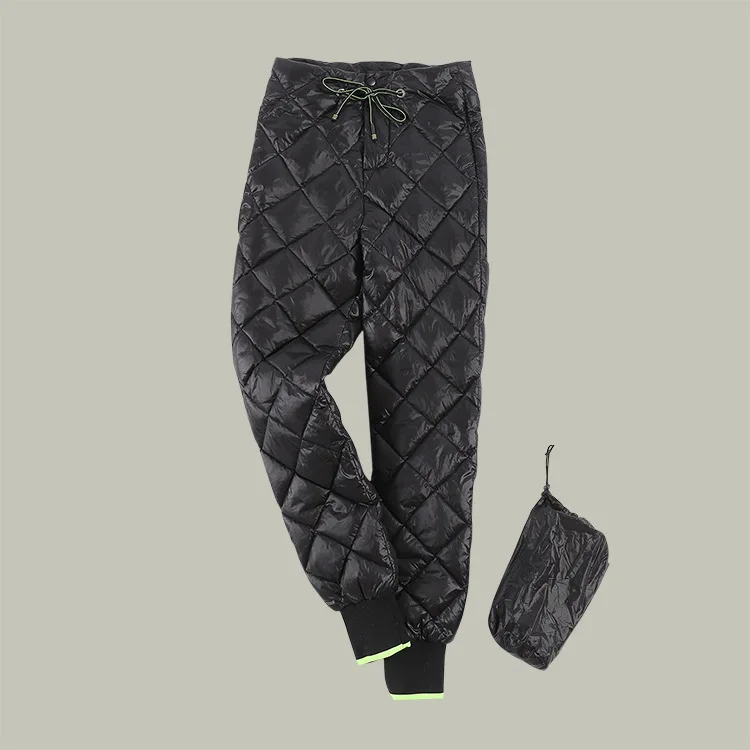 

new The 2019 diamond lattice cultivate morality show thin down pants women wear high waist trousers in winter wholesale