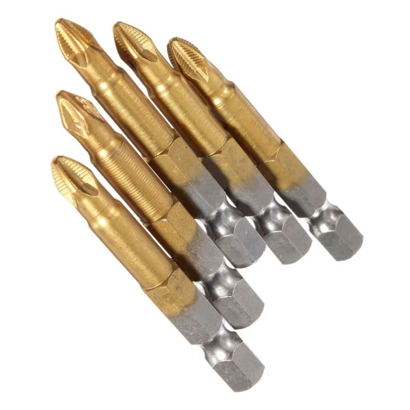 

5 X 50mm 1/4 Shank Titanium Coated Anti Slip PH2 Screwdriver Bits Drill Bit