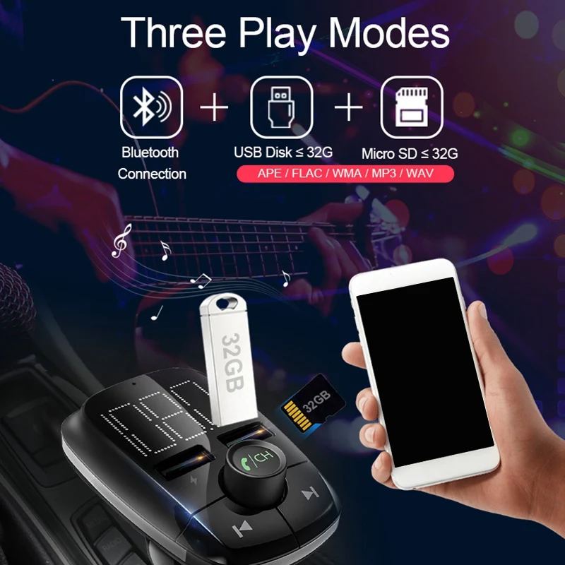 

Car Bluetooth Hands Free MP3 Player FM Transmitter Car Wireless MP3 Car Charger T50