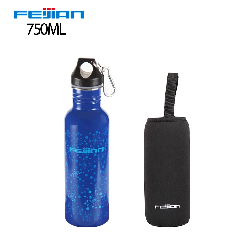 blue with sleeve Feijian, Спортивная бутылка для воды из нержавеющей стали, большая емкость, портативная, с широким горлышком, на открытом воздухе, для путешествий, цикла, чайник, фляга, походный шейкер - Цвет: blue with sleeve