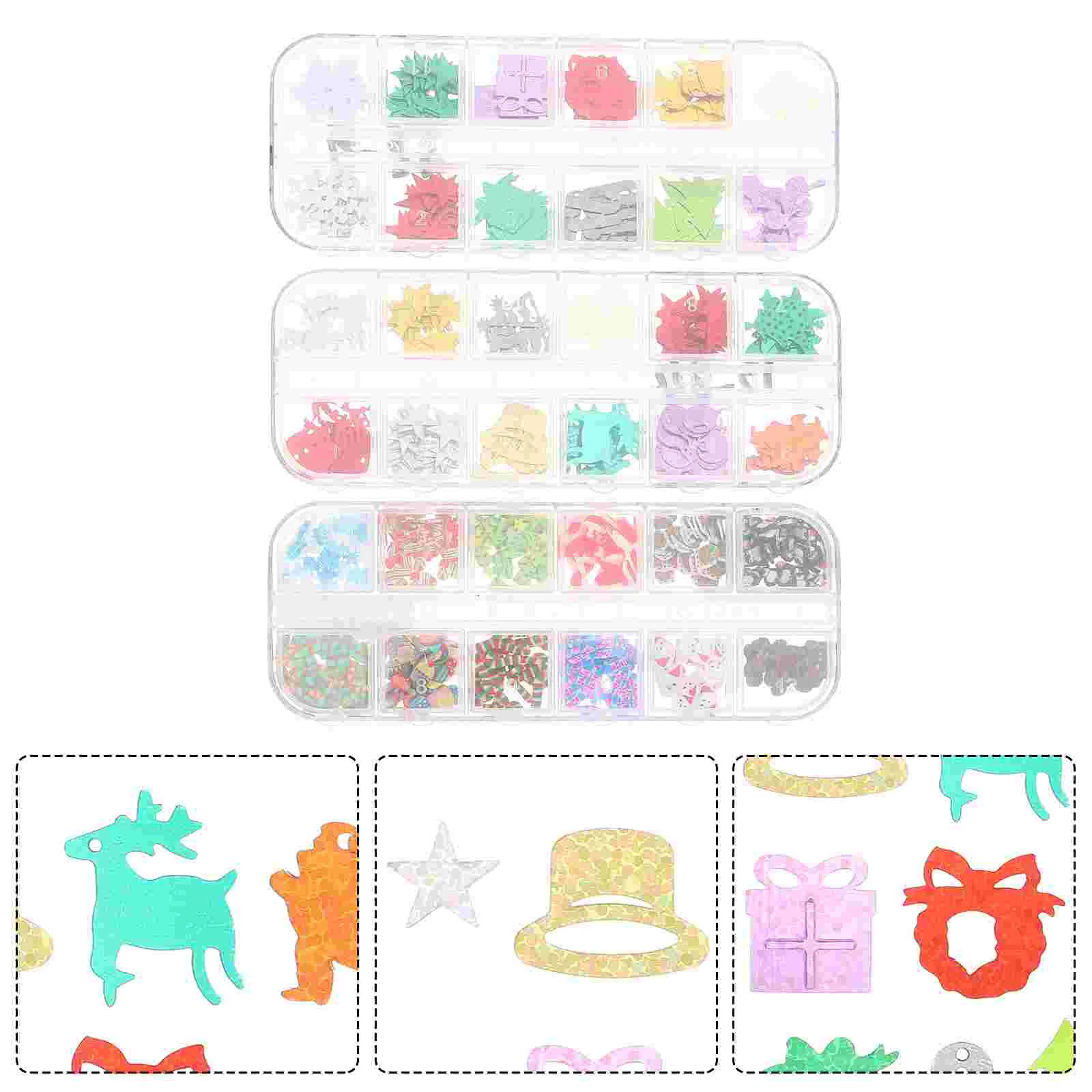 

3 коробки, рождественские Блестки для ногтей, акриловые наклейки для ногтей