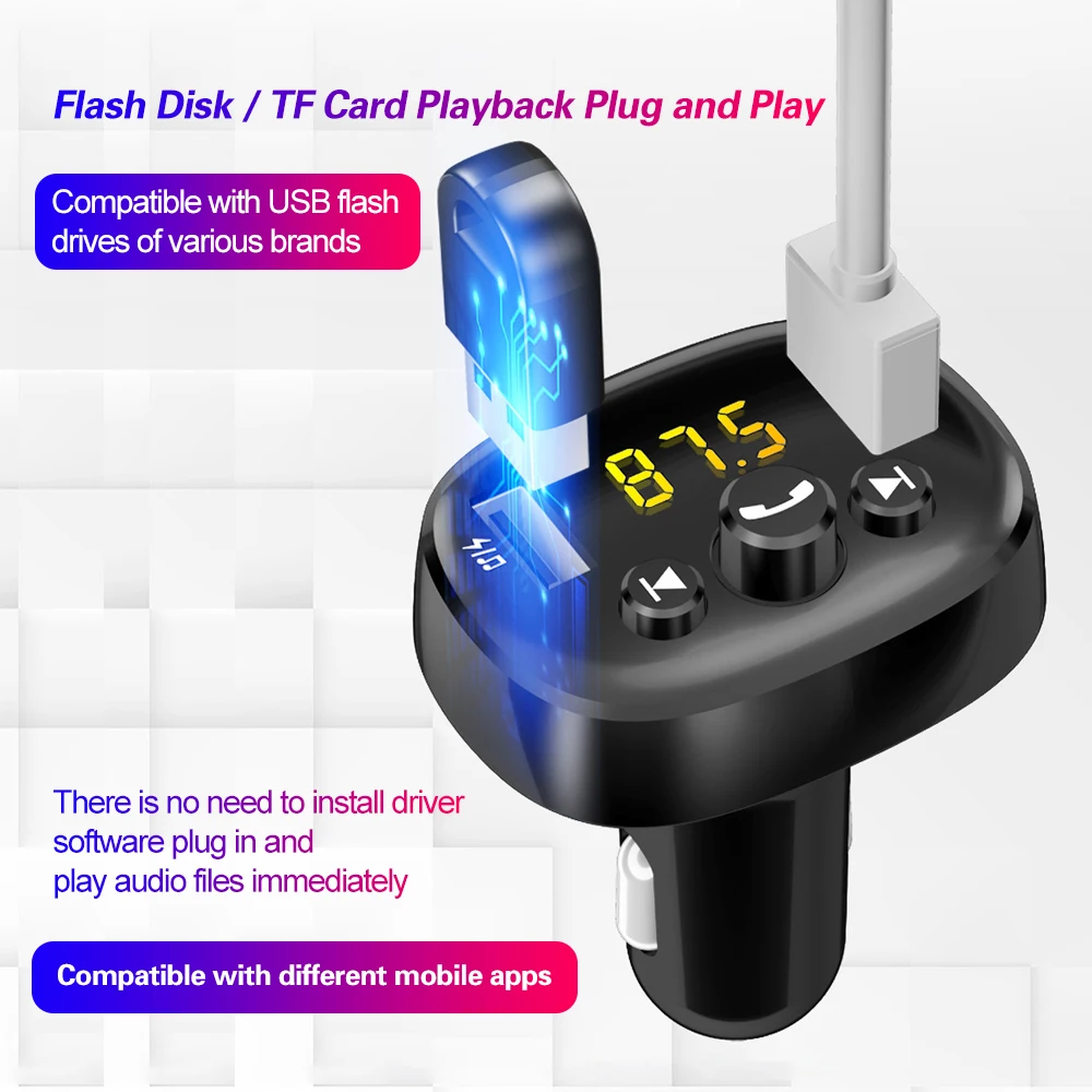 FM-трансмиттер автомобильный с поддержкой Bluetooth 5 0 и 2 USB-портами | Мобильные