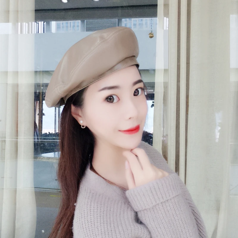 Берет женский из натуральной кожи винтажный берет во французском стиле