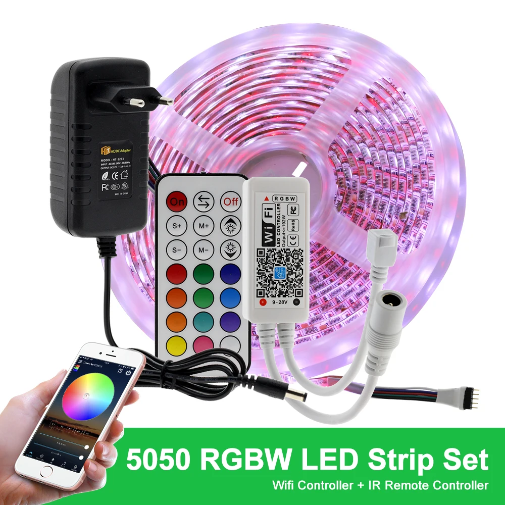 Wifi/Bluetooth RGB RGBW набор светодиодных лент DC12V Светодиодная лента 5050 5 м 300 светодиодный s+ wifi/Bluetooth контроллер+ адаптер питания - Испускаемый цвет: WIFI RGBW