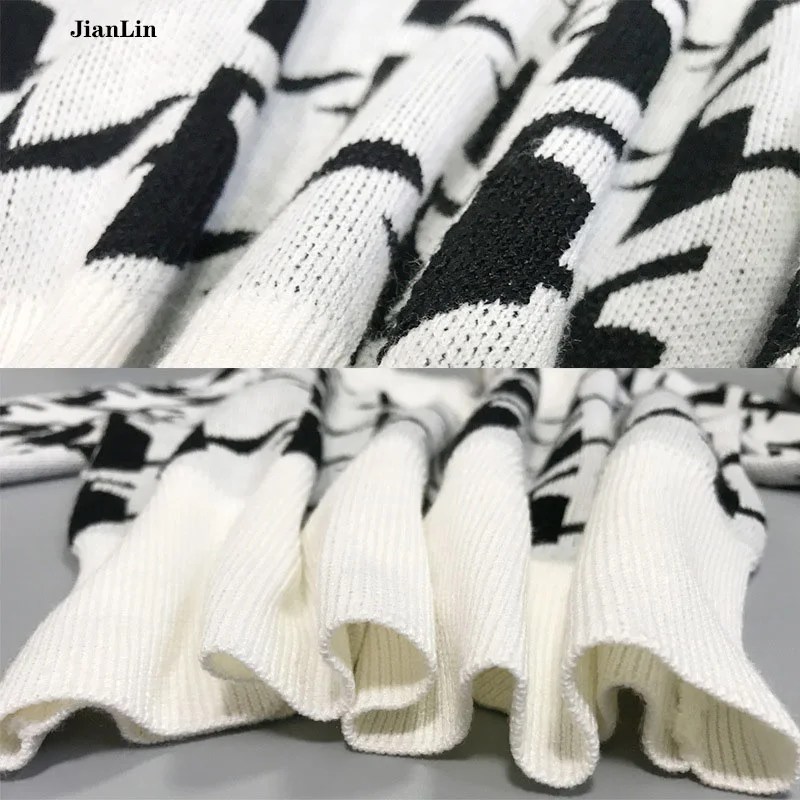 

2021 Women's Geometric Knitting Sweater Black And White Casual Thousand Bird Check Spring And Autumn Fashion Short V-Neck