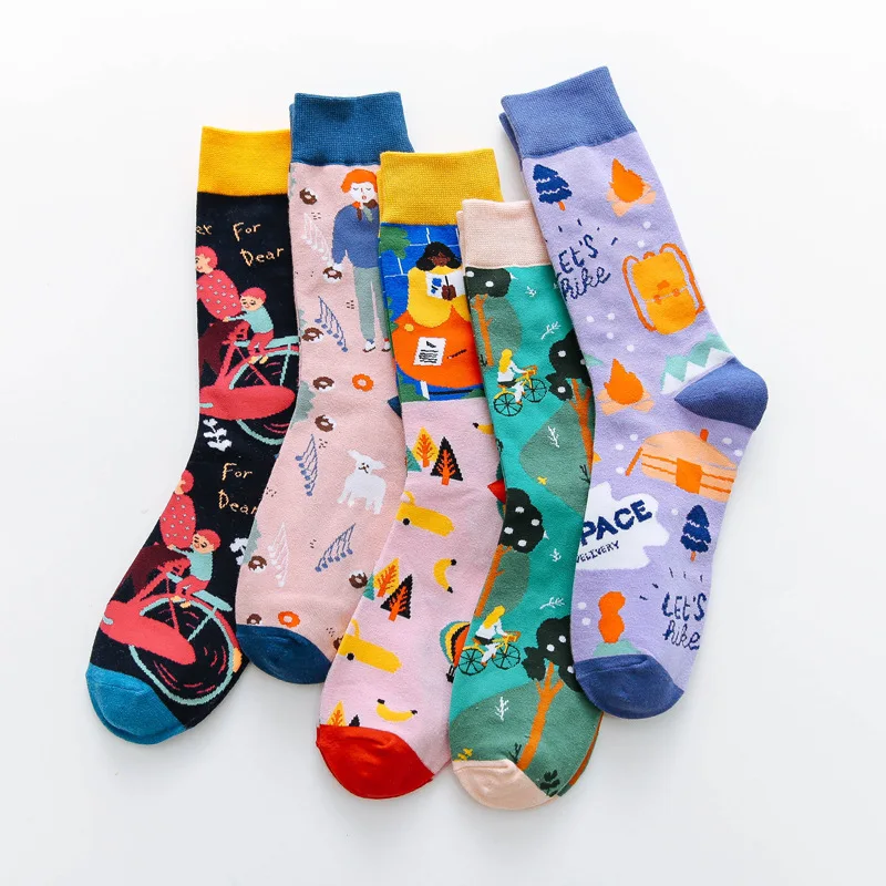 

Combed cotton socks personality graffiti illustration men women socks cartoon creative middle tube tide street skateboard socks