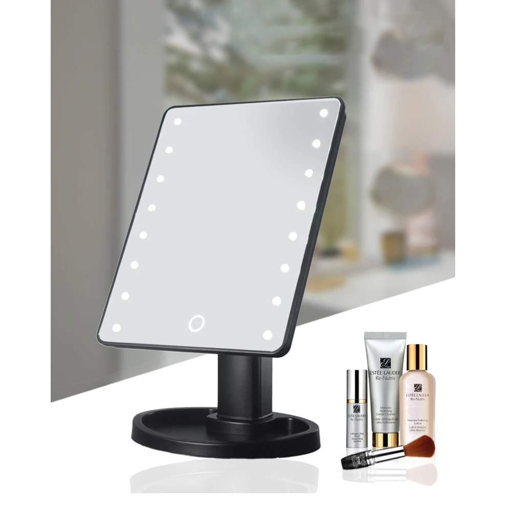 Зеркало для макияжа настольное 22 светодиода с сенсорным экраном и вращением на 180