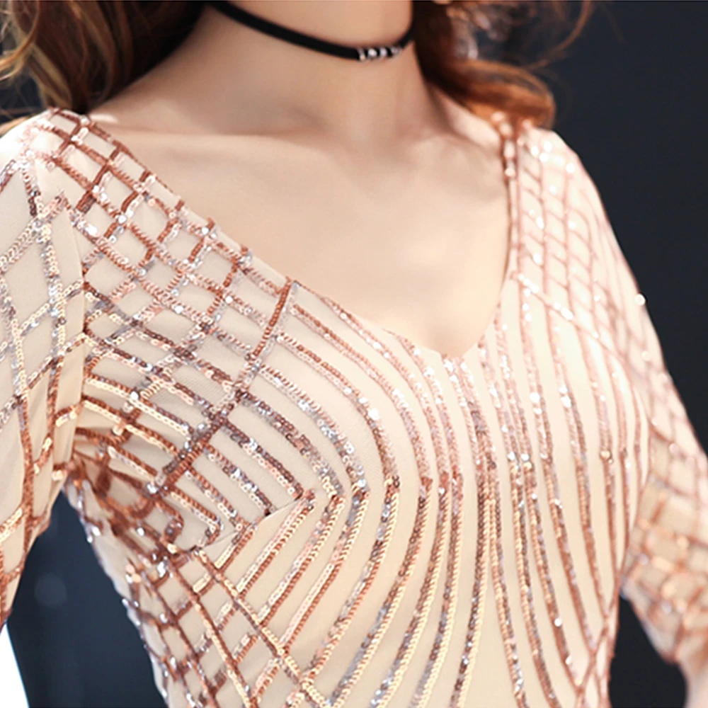 Вечернее платье с коротким рукавом Robe De Soiree сексуальное женское вечернее платье с двойным v-образным вырезом на молнии модные вечерние платья с пайетками F071