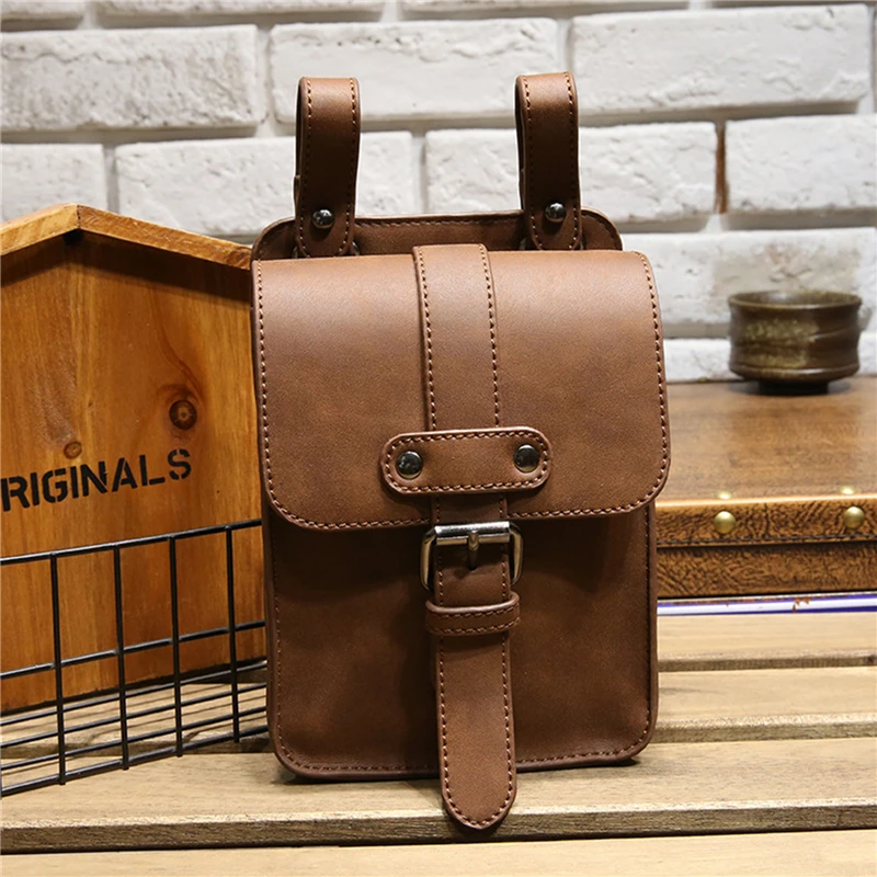 

Men Waist Bag PU Leather Fanny Pack Coffee Color Hasp Wallet Male Waist Pack Fashion ID Bag Male Cell Phone Holder