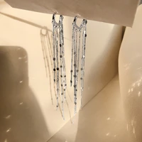 vintage silver color bar long thread tassel drop earrings for women glossy arc geometric korean earring fashion jewelry 2021 new