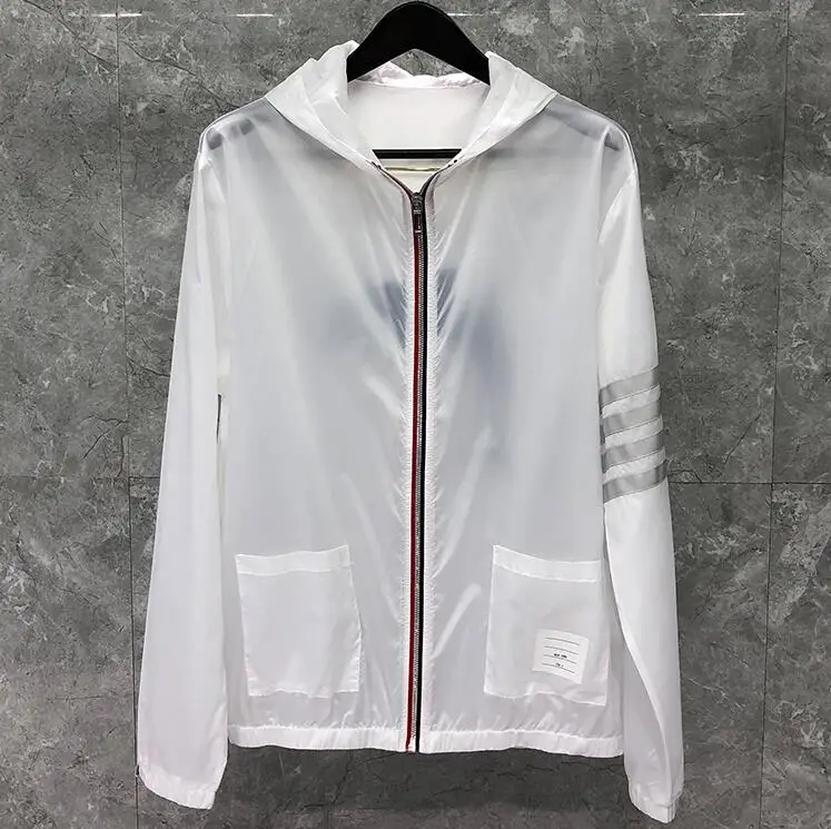 

TB 2021 Fashion Brand Jacket Men Quick Dry Striped Sun-Protective Outdoor Sports Coats Casual Hooded Skin Windbreaker Anti-UV