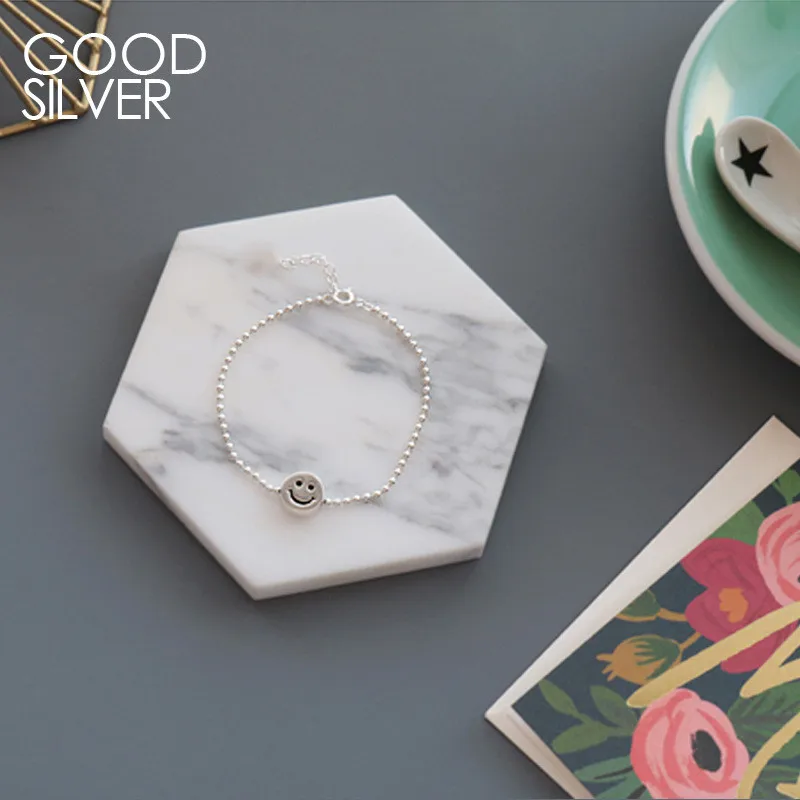 RUIYI Real 925 Sterling Silver Women Stylish Exquisite Smile Face Bracelets Girls Cute Beads Chain Smiling Niche | Украшения и