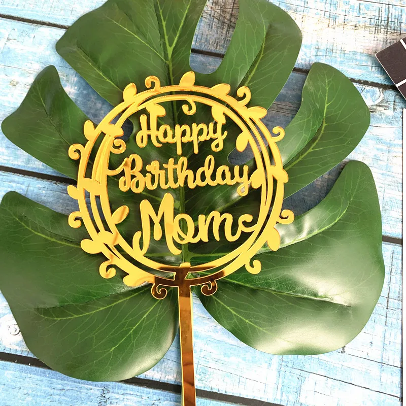 Акриловые золотые флажки для торта мамы на день рождения 1 шт.|Товары украшения