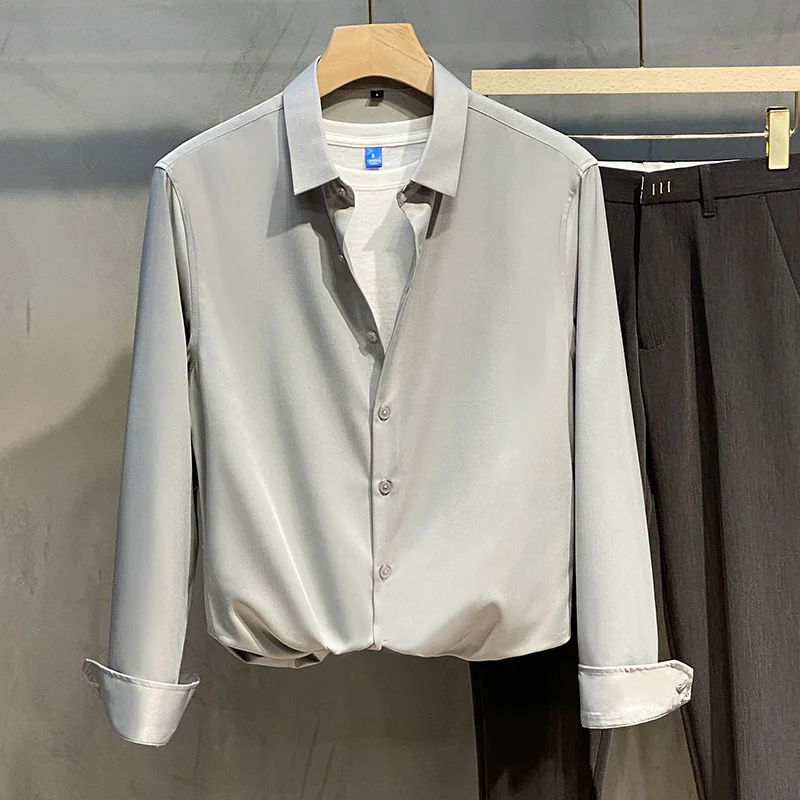

2022 New Spring Autumn Men's Long Sleeve Szie Shirts Male Solid Color Formal Blouses Men Business Casual Loose Shirts O863