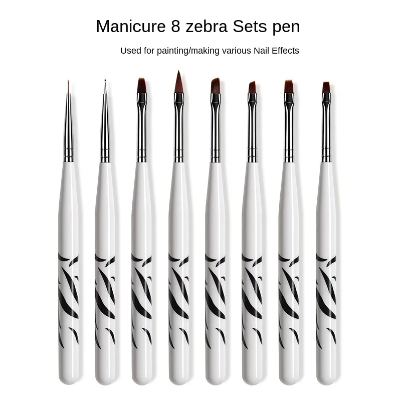 

Nail Tool Set 8 Pieces with Color Drawing Gradient Light Therapy Drawing Drawing Line Carved Pen Horse Pattern Pen Holder