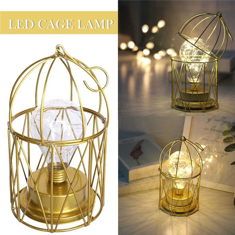 

1Pc Nordic Iron Bird Cage Hanging Lamp LED Copper Wire Pendant Light Battery Powered Lighting Fixture(without Battery)