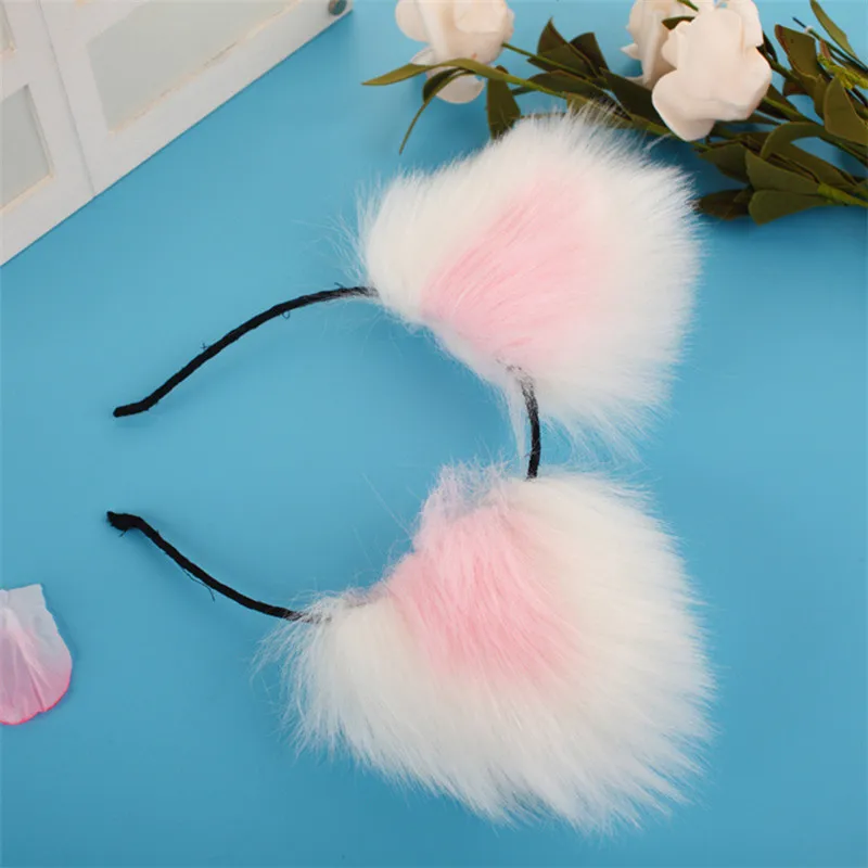 Женская повязка на голову с кошачьими ушками из искусственного лисьего меха |