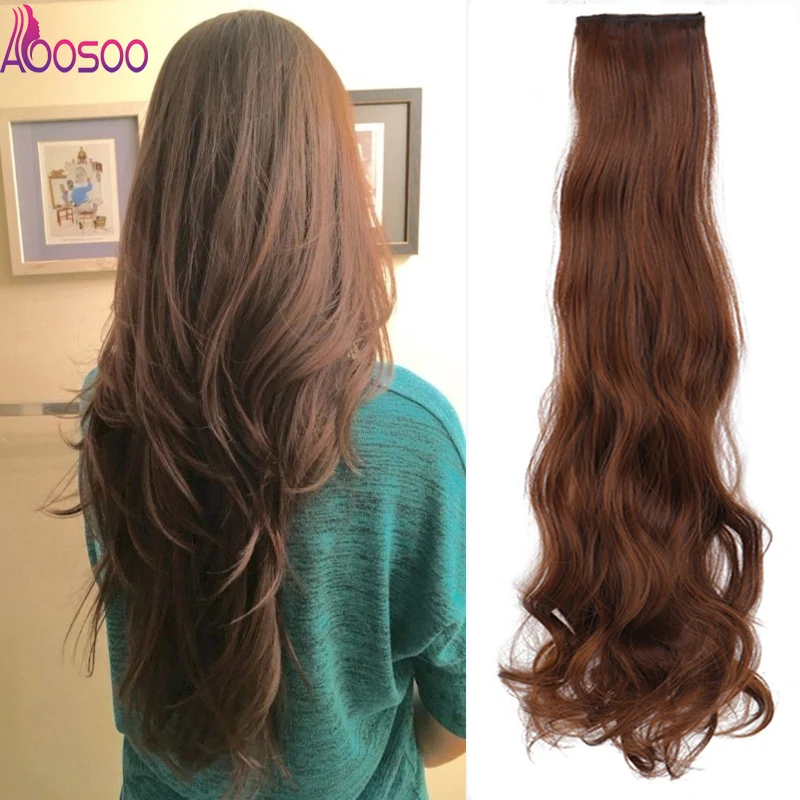 AOOSOO 2 Clip In Hair Extensions Synthetic Long wavy Clip On High Temperature Fiber Hair Extensions 3pieces/lot