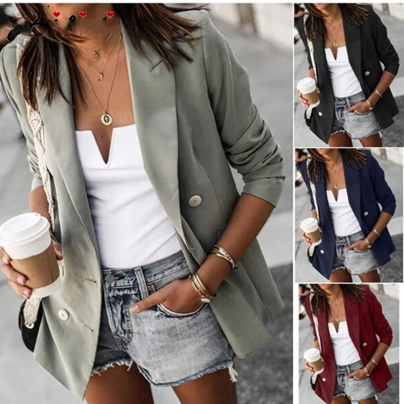 

2022 Blazer Women Long Sleeve Jackets Fashion Slim Female Work Office Lady Small Suit Coat Solid Spring Casual Women's Blazer