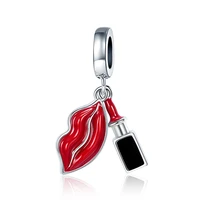xiaojing 925 sterling silver lipstick charm with red enamel lips beads fit european bracelet jewelry for women gifts free ship