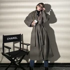 Женское шерстяное пальто, элегантное Свободное пальто серого и зеленого цвета с длинными рукавами и боковыми карманами, верхняя одежда в винтажном стиле, Осень-зима 2020