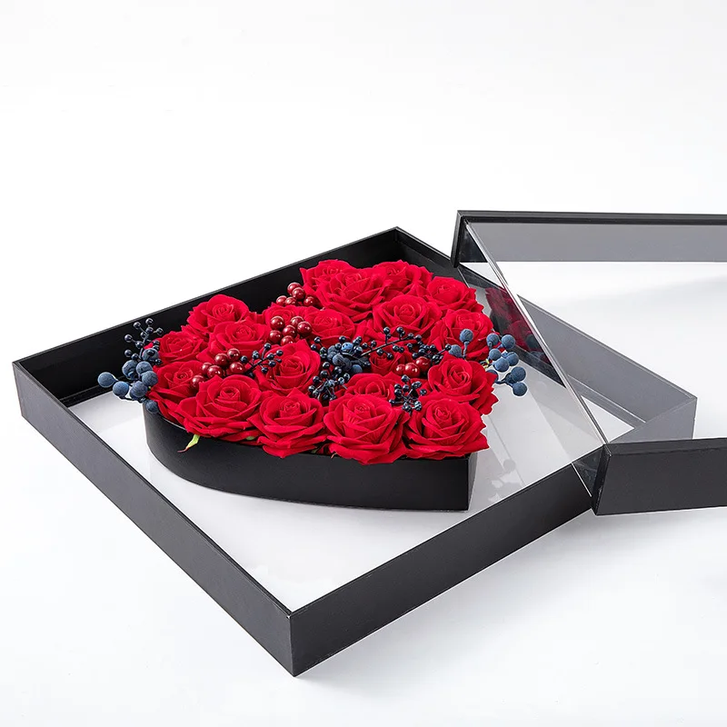 

1 PC Flower Gift Box Happy Valentine's Day Small Size Angel Heart Acrylic Panoramic Flower Box Rose Preserved Flower Box