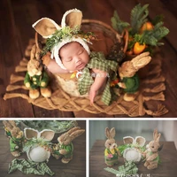 newborn photography accessory cute rabbit ears hat christmas new year straw bunny set fotografie girl boy baby photo shoot props