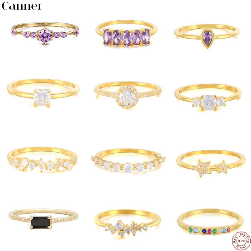 

CANNER Authentic 925 Sterling Silver Princess Tiara Crown Sparkling Love Heart CZ Rings for Women Engagement Jewelry Anniversary