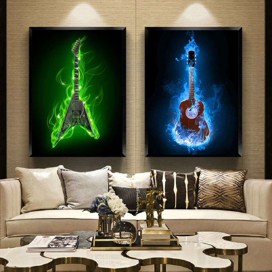 moderne musical instruments feuer brennende elektrische gitarre poster leinwand malerei wand kunst drucke wohnzimmer dekoration bilder free global shi