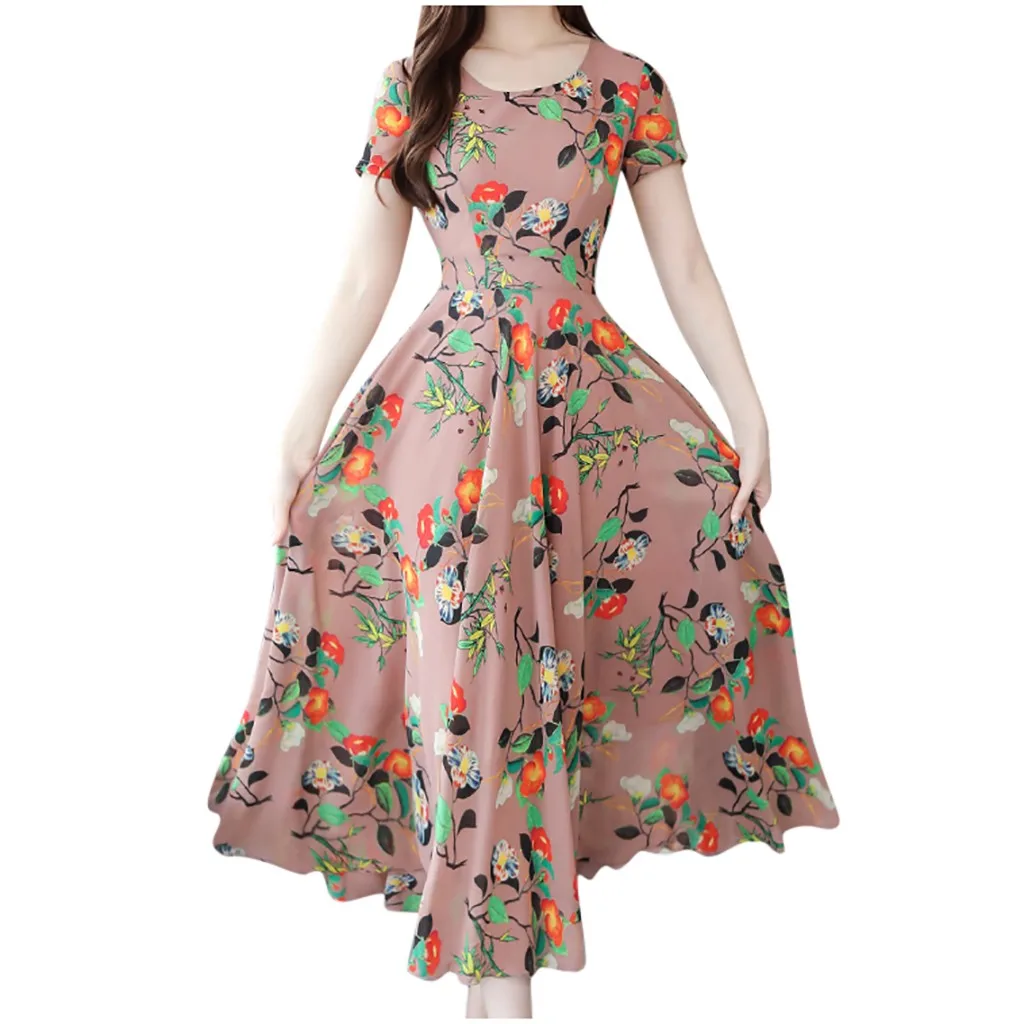 Женское пляжное платье с круглым вырезом Повседневное Платье макси коротким